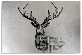 Obraz na plátně, Geometrická hlava jelena na stříbro - 60x40 cm