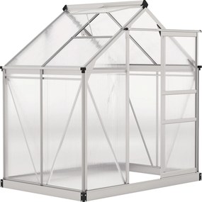 Outsunny hliníkový skleník 2,51 m² (27 ft²) — 190 × 132 × 201 cm s pozinkovaným základom, strešným vetraním, posuvnými dverami, 4 mm UV-odolné PC pane