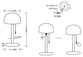 Globo 21016M - LED stolná lampa NORMAN LED/1,5W/3,7V 3000/4200/6000K mosadz