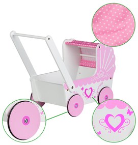 Drevený kočík pre bábiky Ecotoys Pink