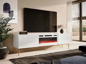 TV stolík Koda 200, Farby: biely / biely lesk + zlatá, Krb: biely