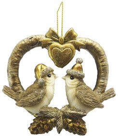Zlatá antik dekorácia vtáčiky v srdci - 8*2*8 cm