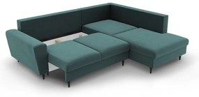 Zamatová rozkladacia/s úložným priestorom rohová pohovka v petrolejovej farbe (pravý roh/do L) Kyoto – Cosmopolitan Design