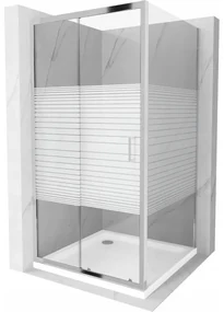 Mexen Apia, sprchový kút s posuvnými dverami 90 (dvere) x 90 (stena) cm, 6mm číre-pásy sklo, chrómový profil + slim sprchová vanička 5cm, 840-090-090-01-20-4010