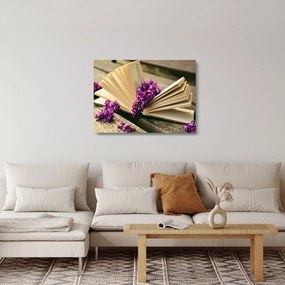 Sklenený obraz knihy a fialovej kvetiny (70x50 cm)
