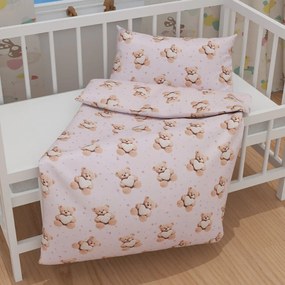 Biante Detské bavlnené posteľné obliečky do postieľky Sandra SA-723 Medvedíky so srdiečkami na fialkovom Do postieľky 90x140 a 50x70 cm