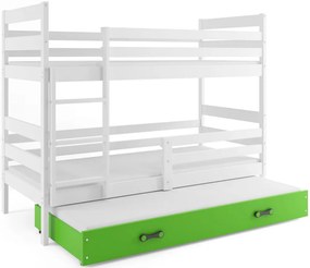 Poschodová posteľ s prístelkou ERIK 3 - 200x90cm Biely - Zelený
