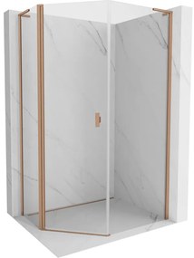 Mexen Mist L, päťuholníkový sprchový kút s krídlovými dverami, 90 x 100 cm, 8mm číre sklo, medený profil, 8A8L-090-100-65-00