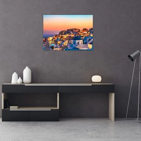 Sklenený obraz - Santorini pri zotmení (70x50 cm)
