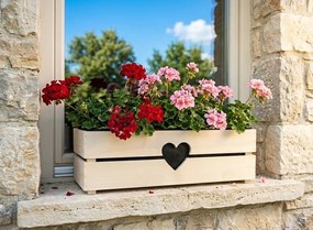 AMADEA Drevený kvetináč so srdiečkom biely, vo vnútri s čiernou fóliou, 52x21,5x17cm, český výrobok