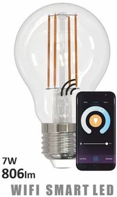 PLX Inteligentná LED filamentová žiarovka SMART TUYA, E27, A60, 7W, 2700-6500K, 806lm, WIFI