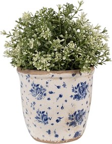 Béžový keramický obal na kvetináč s modrými ružami Blue Rose M - Ø 14*13 cm
