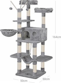 Škrabadlo pre mačky, XXL mačací strom, 164 cm, svetlošedé