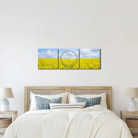 Obraz žltého poľa (s hodinami) (90x30 cm)