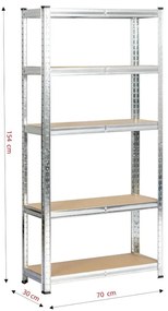 Kovový regál 70x30x154 cm strieborný