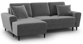 Svetlosivá zamatová rozkladacia/s úložným priestorom rohová pohovka (ľavý roh/s leňoškou) Kyoto – Cosmopolitan Design