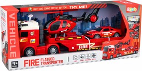 LEAN Toys Súprava hasičská a záchranná: Nákladné auto, odťahovka, auto, vrtuľník, svetlá, zvuky