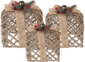 Set 3ks champagne svietiaci LED darček - 25*25*30 / 20*20*24 / 15*15*17 cm / 6*AA