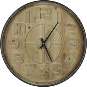 Drevené nástenné hodiny s kovovým rámem Logan - Ø 60 * 6cm