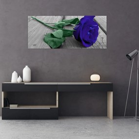 Obraz - Modrá ruža so zelenou stonkou (120x50 cm)