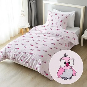 Biante Detské bavlnené posteľné obliečky Sandra SA-726 Ružové sovičky na bledo ružovom Jednolôžko 140x200 a 70x90 cm