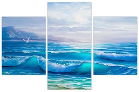 Obraz - Olejomaľba mora s čajkami (90x60 cm)