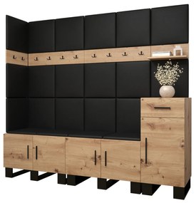 Predsieňová zostava Amanda 9 (dub artisan + čierna ekokoža). Vlastná spoľahlivá doprava až k Vám domov. 1085937