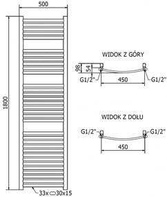 Mexen Helios, elektrické vykurovacie teleso 1800 x 500 mm, 900 W, zlatá lesklá, W103-1800-500-2900-50