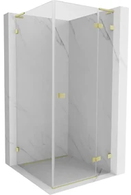 Mexen Lunar, L výklopný sprchový kút pravý 90 x 90 cm, 8mm číre sklo, zlatý kartáčovaný - 834L-090-090-55-00-P
