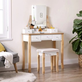 VASAGLE Toaletný stolík dub biely 80 x 137 x 40 cm