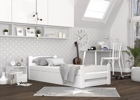 Posteľ z masívu DAVID s úložným priestorom - 200x90 cm - biela