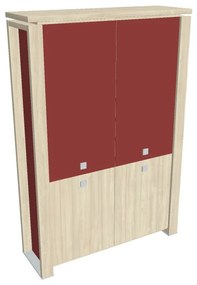 Vysoká skriňa Verno+ S 140 x 46 x 210 cm, kombinované dvere, agát / červená
