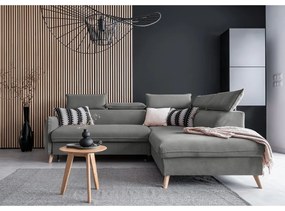 Svetlosivá zamatová rozkladacia rohová pohovka (pravý roh) Sweet Harmony – Miuform