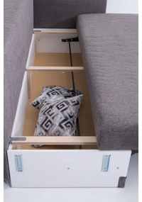 Čalúnená rozkladacia trojmiestná pohovka PAUL na každodenné spanie s opierkami na ruky sivá