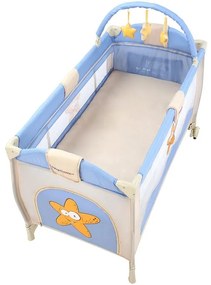 Cestovná postieľka s prebaľovacím pultom, modrá/biela