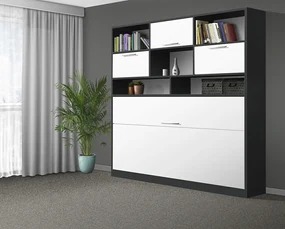Nabytekmorava Sklápacia posteľ VS1056 MAX, 200x90cm farba lamina: dub sonoma tmavá/biele dvere, Varianta dverí: lesklé