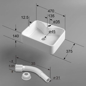 Keramické umyvadlo na desku Aura 47 cm lesklé bílé