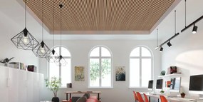 Drevený akustický panel, 2400 x 600 mm, čierny podklad, breza