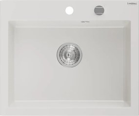 Mexen Elix granitový kuchynský drez 1-komorový 600 x 500 mm, biely, sifón chróm - 6525601005-20
