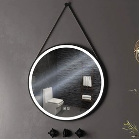 Tutumi Tutumi, okrúhle LED zrkadlo 80cm zavesené na čiernom pásiku, model 105, predné osvetlenie, HOM-02698