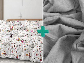Obliečky z mikrovlákna WINAR biele + plachta jersey 90x200 cm svetlosivá