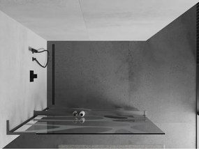 Mexen Kioto+ L, sprchová zástena Walk-In s poličkou a vešiakom 100 x 200 cm, 8mm číre sklo biely vzor, grafitový profil, 800-100-123-95-97