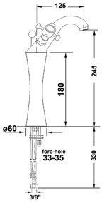 Reitano Rubinetteria, ANTEA stojánkova umývadlová batéria vysoká s výpusťou, výška 245mm, chrómová, 3171L