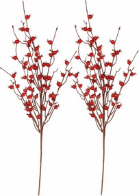 Súprava umelých vetvičiek Červené bubule, 2ks, 70 cm