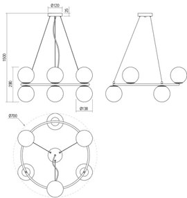 Redo 01-3157 - Luster na lanku BOWLING 6xE14/28W/230V zlatá