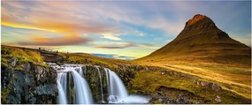 Obraz hory a vodopádov na Islande (120x50 cm)