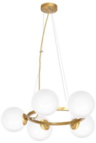 Závesné svietidlo Vienna, 5x biele sklenené tienidlo, c, o