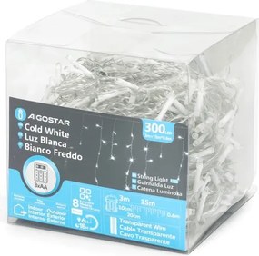Aigostar - LED vonkajší vianočný reťaz 300xLED/8 funkcií 3xAA 18x06m IP44 studená biela