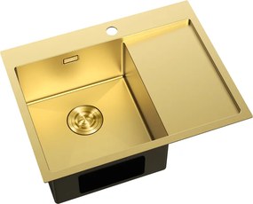 Mexen Exar, 1-komorový nerezový drez s odkvapkávačom, ľavý, 620 x 480 mm, brúsená zlatá, 6431621005L-55