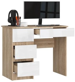 Počítačový stôl A-7 ľavá - dub sonoma/biela lesk